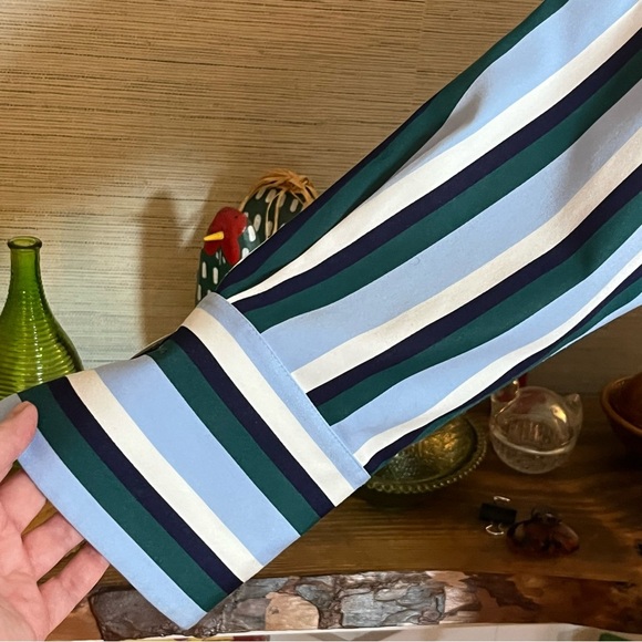 Akris Striped Dress Tunic Blue Patchwork Langenlook Women’s Size 12 Oversized - Picture 4 of 8